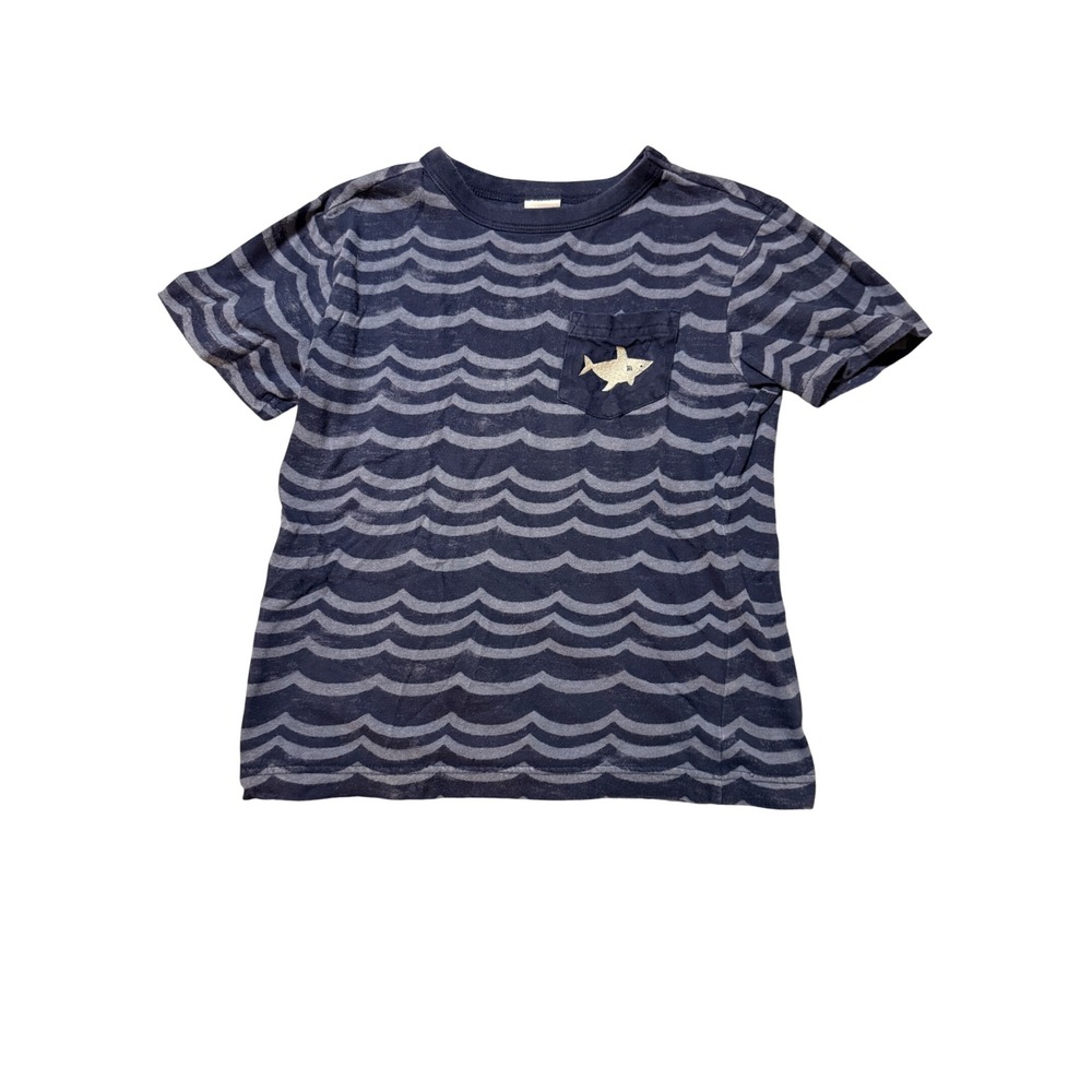 Gymboree Size 6 Boy Short Sleeve Tee Blue Pocket Shark Wave 100% Cotton Causal